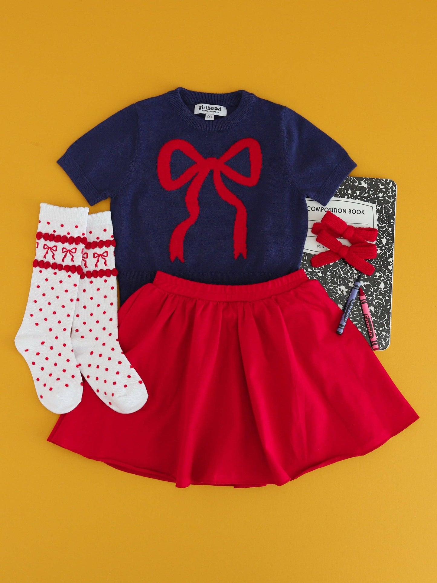 Red Bow Scalloped Knee Socks: 1.5-3 YEARS