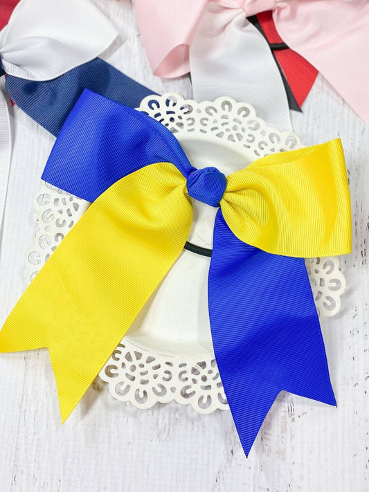 School Spirit Cheer Bows - Pony O - 6": Blue/Yellow