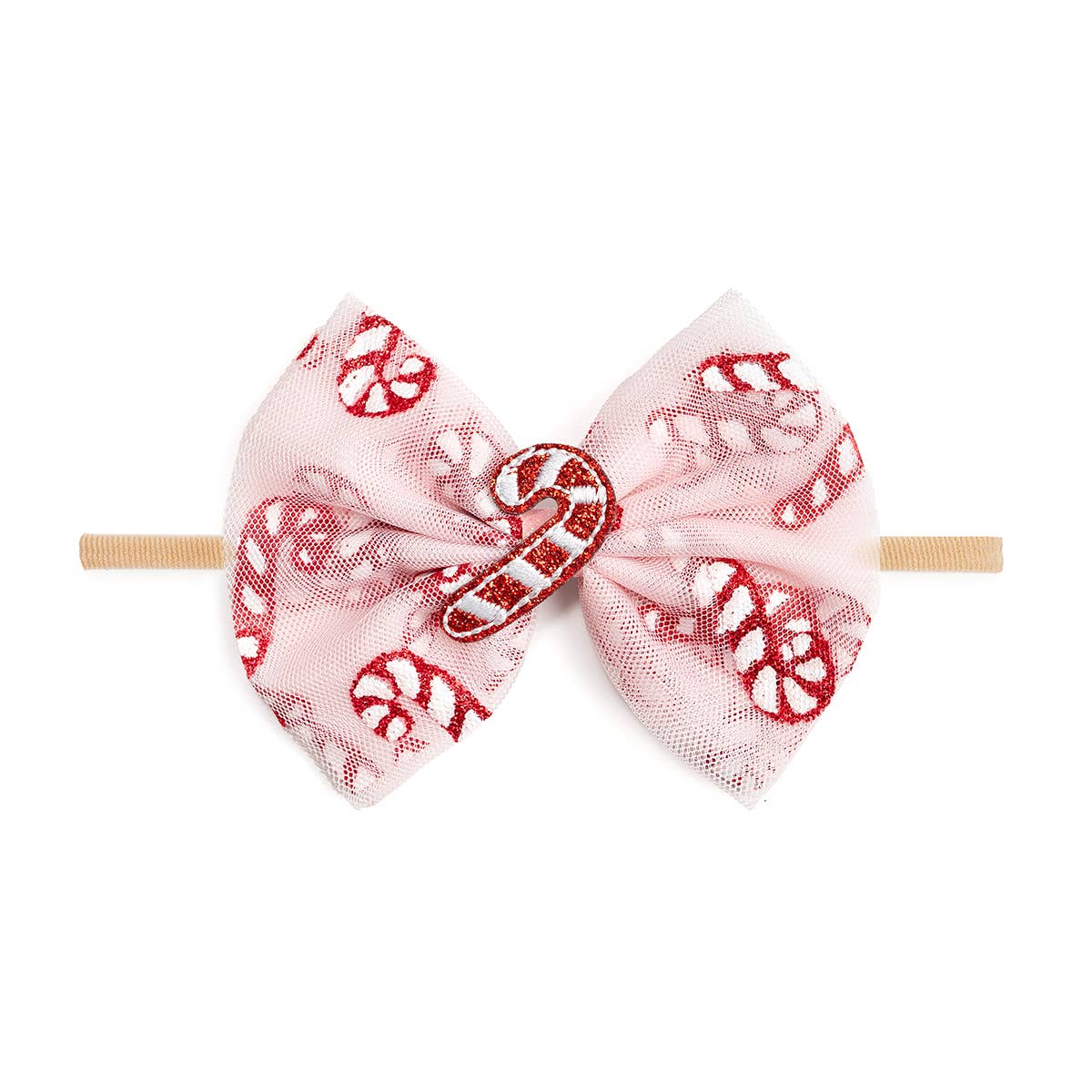 Candy Cane Confetti Christmas Tulle Bow Baby Headband - Hair