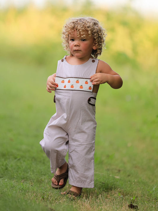 Halloween & Thanksgiving Pumpkin Smock Embroidered Boys Romper: 3M