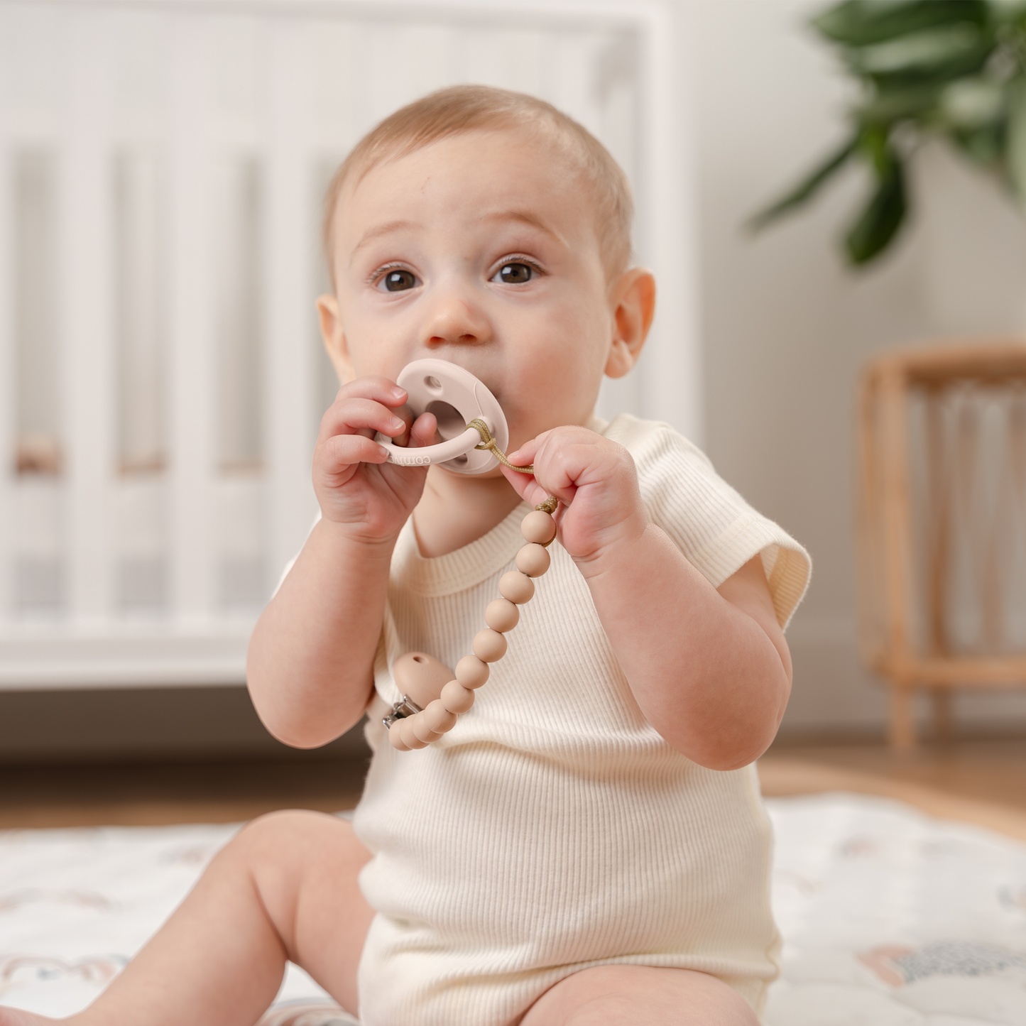 Baby Pacifier Clips, 100% Food Grade Silicone by Comfy Cubs: Pink Blush