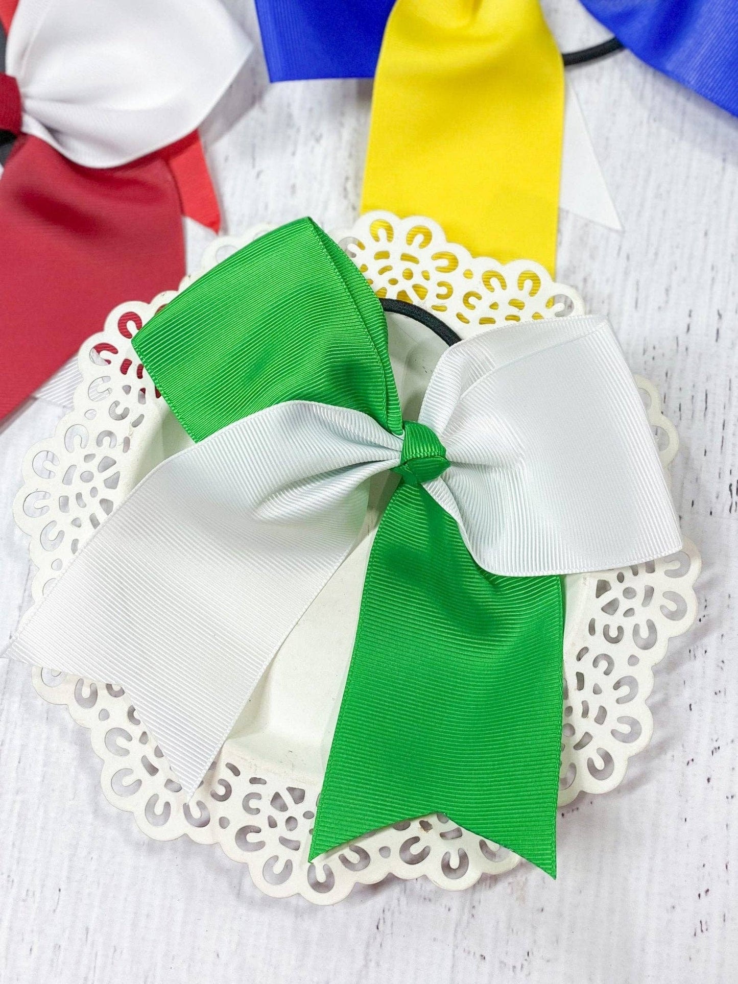 School Spirit Cheer Bows - Pony O - 6": Blue/Yellow