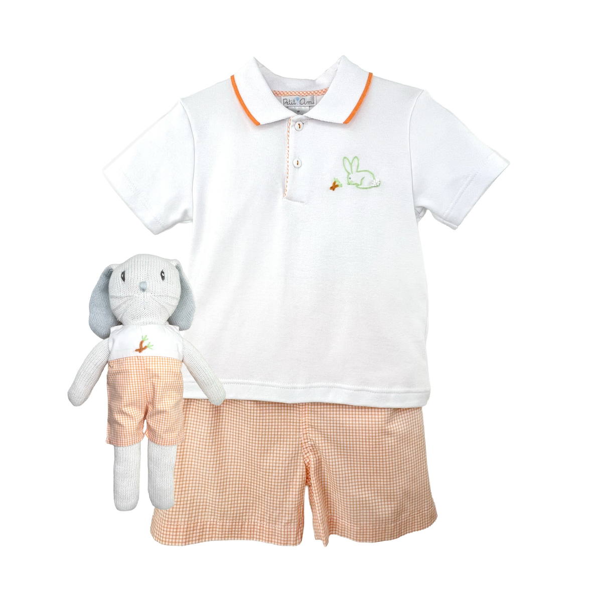 Shirt and Shorts Set with Hand Embroidered Easter Bunnies: Shirt/Short