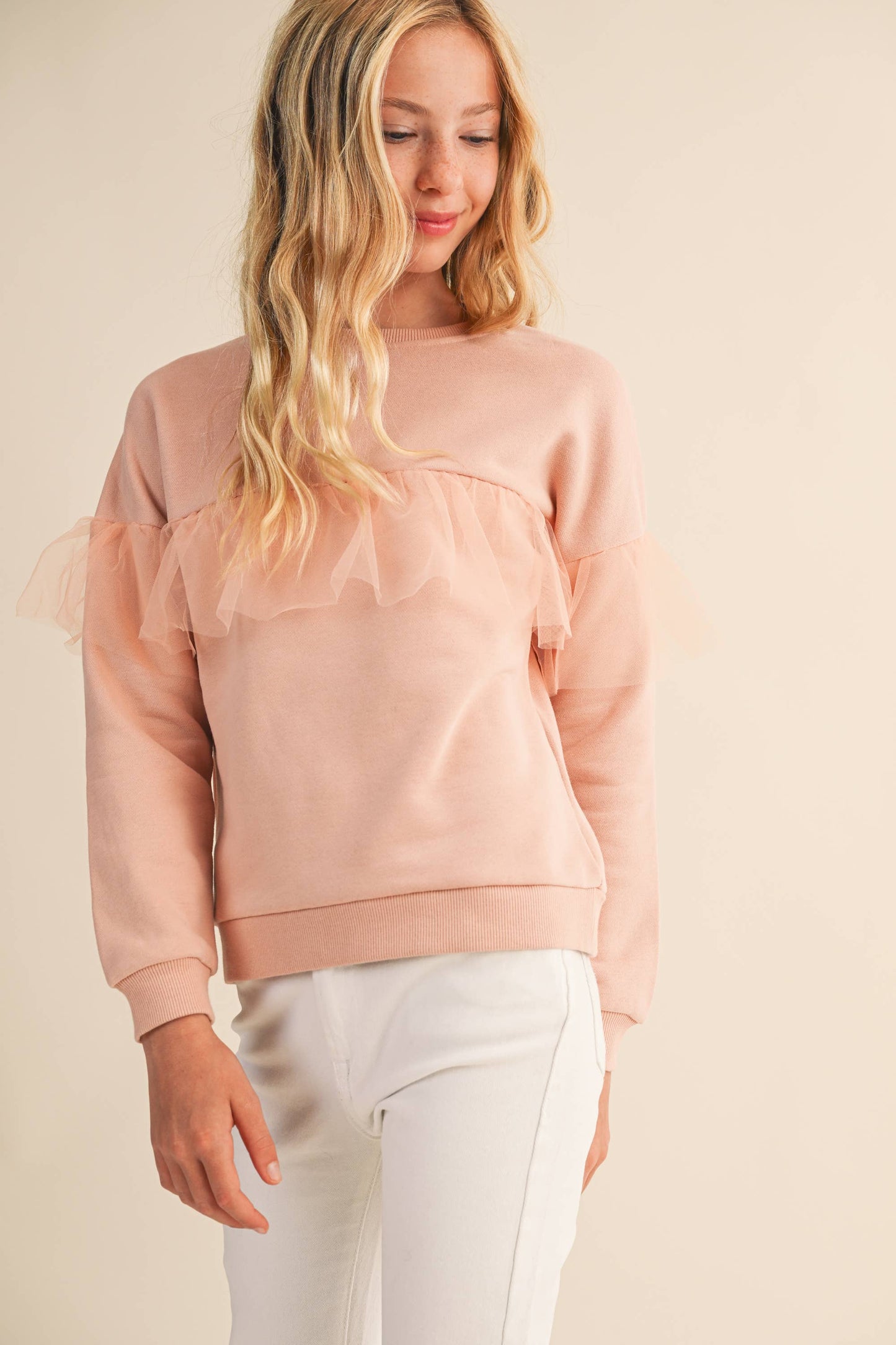 Girl's Mesh Ruffle Sweatshirt
