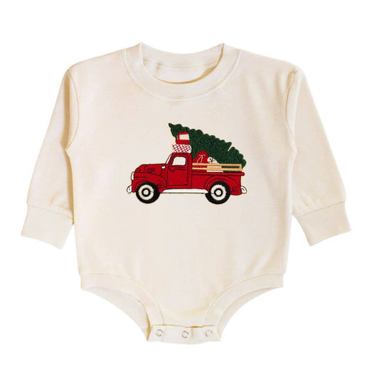 Christmas Truck Patch Long Sleeve Romper - Baby Clothing: