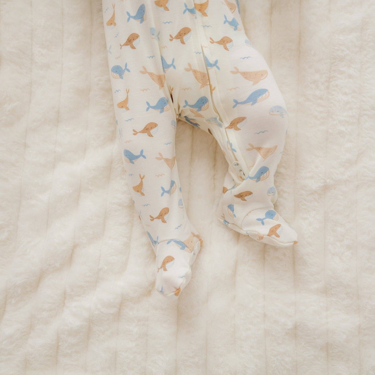 Whale Tales Zip Footie - Ivory