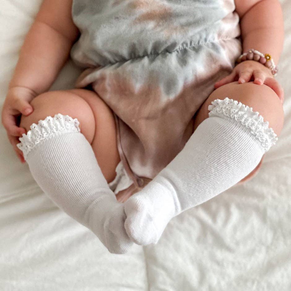 White Lace Top Knee High Socks: 0-6M