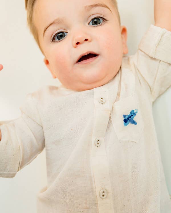 Portofino Baby Shirt & Pants Set (Organic Cotton): Natural / Navy