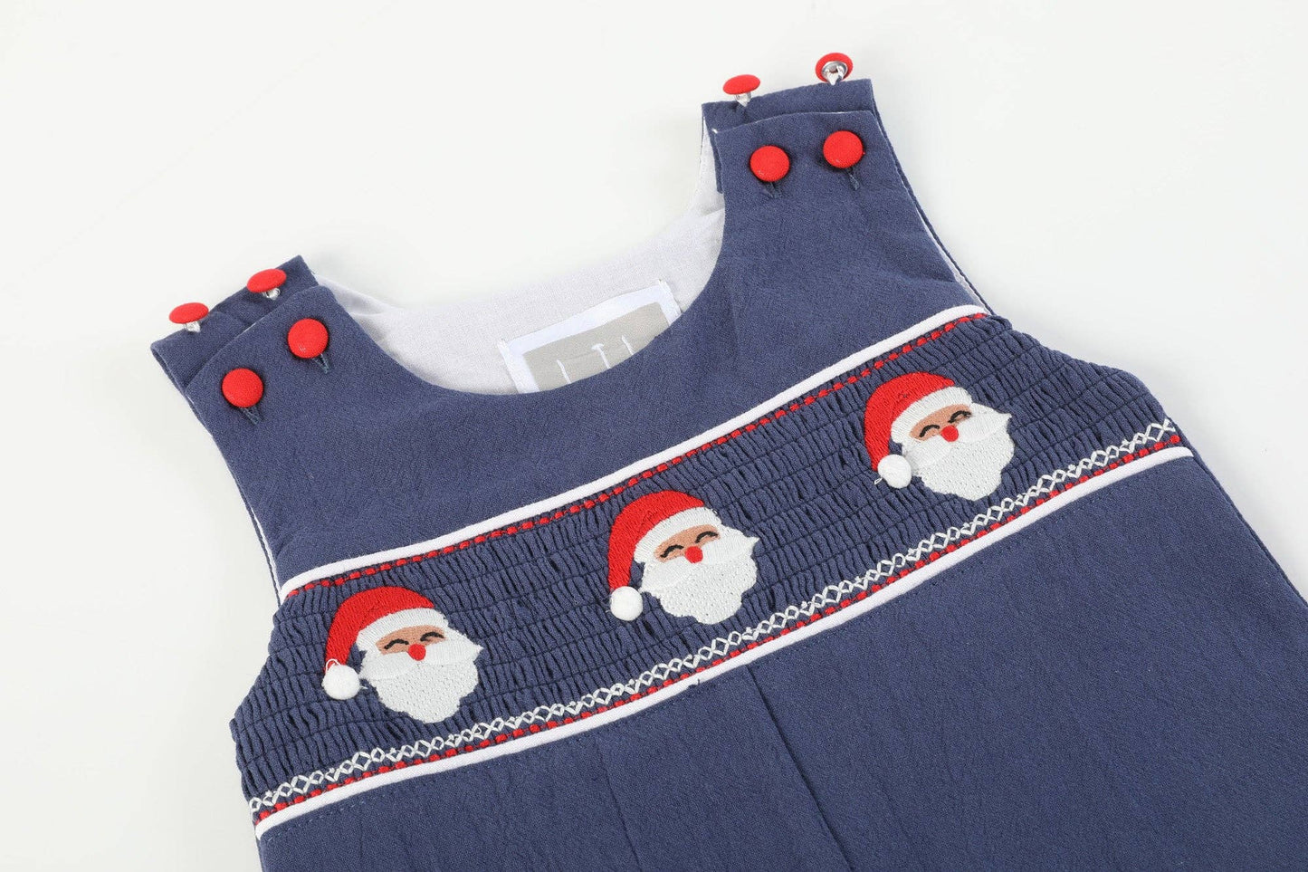 Navy Blue Santa Smocked Overalls: