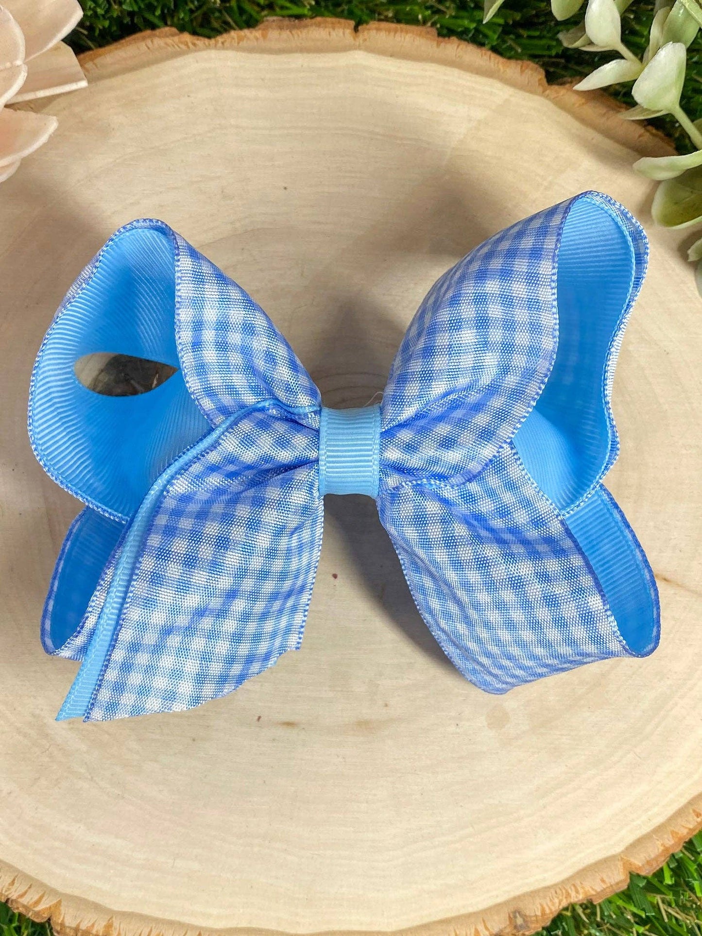 Gingham Classic Boutique Hair Bow | Clip or Headband: Maroon / Double Prong Alligator Clip