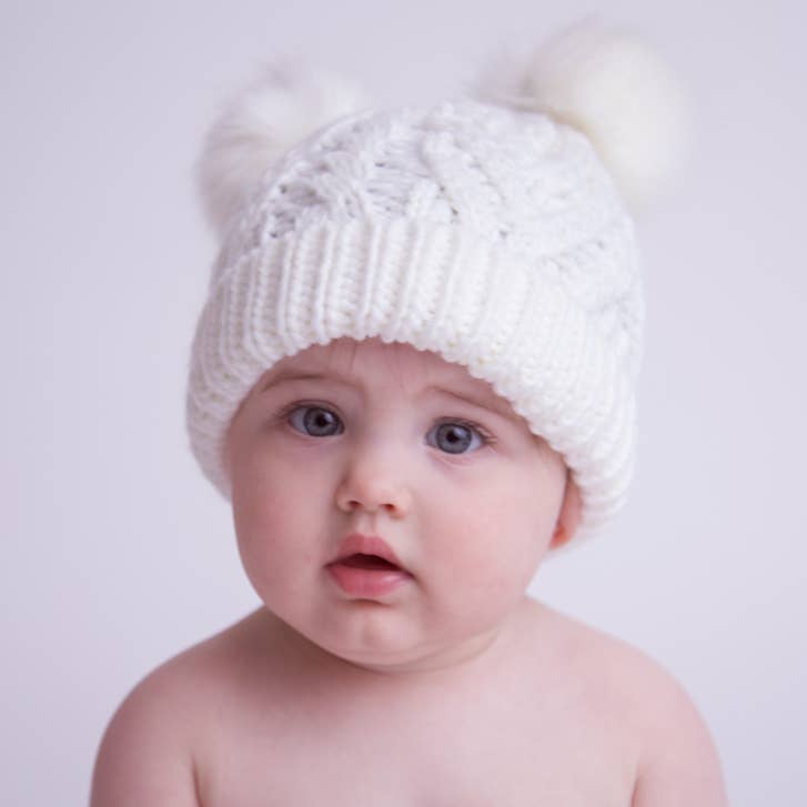 Winter White Fluffer Beanie Hat Baby & Kids