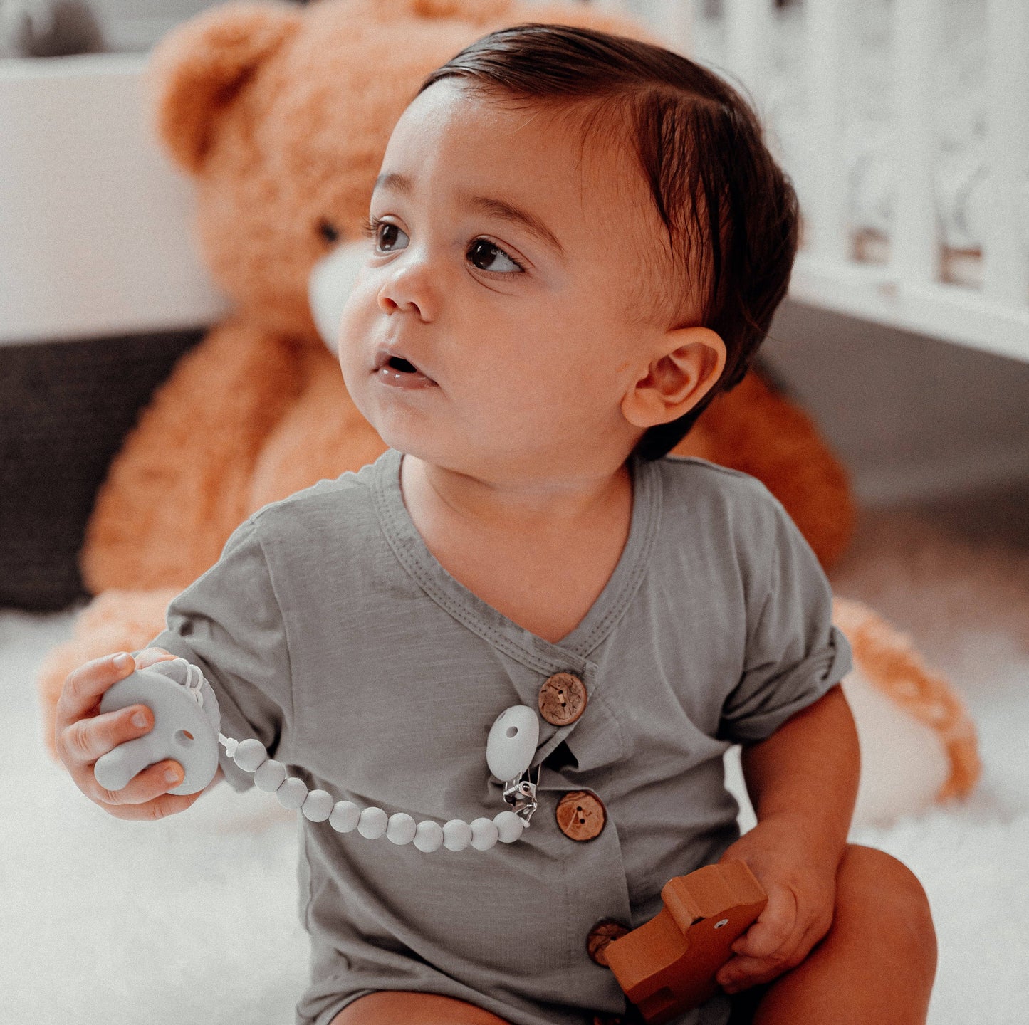 Baby Pacifier Clips, 100% Food Grade Silicone by Comfy Cubs: Earth Green