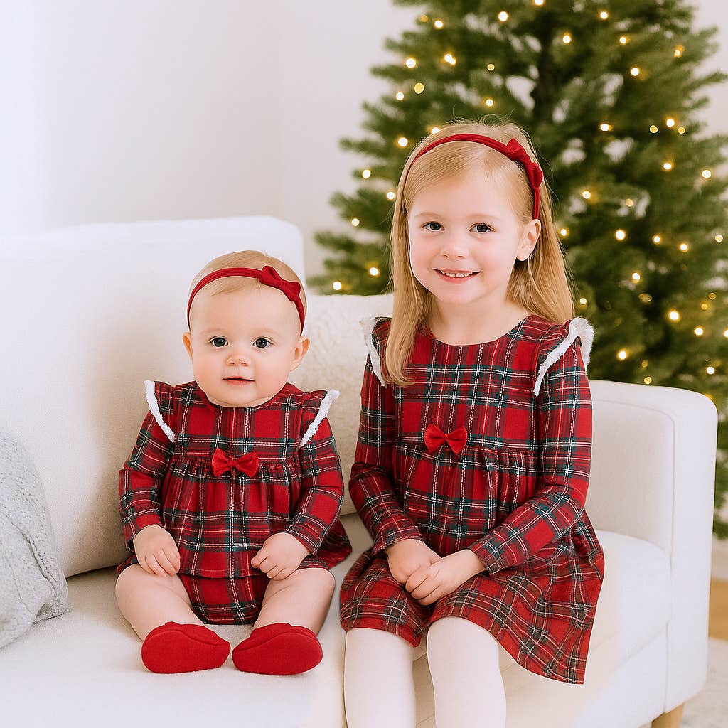 Christmas Bamboo Baby Skirted Bodysuit – Red Tartan Plaid