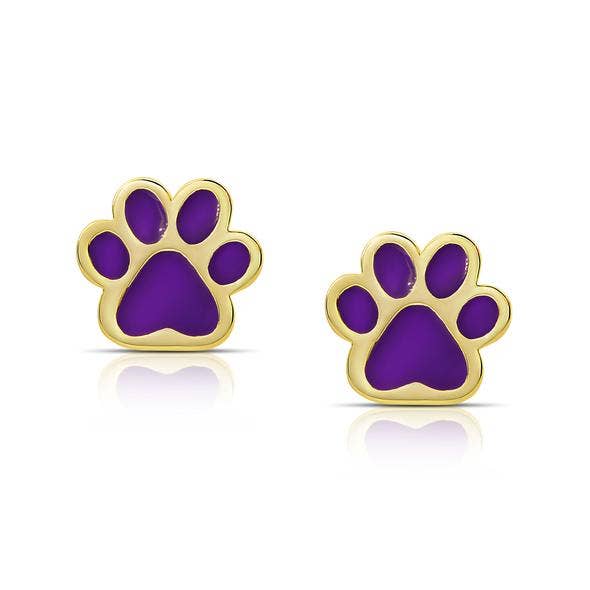 Dog Paw Stud Earrings: Purple