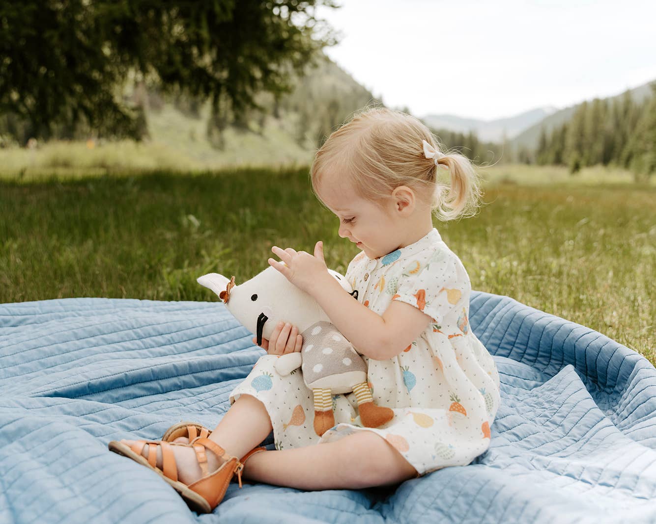 Veggie Puff Sleeve Muslin Baby Dress+Bloomer -Organic Muslin: Natural
