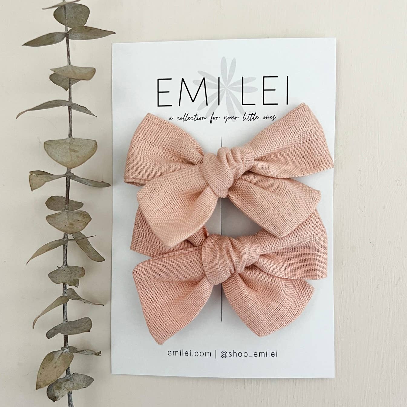 Pigtail Bow Clip Set - Peach
