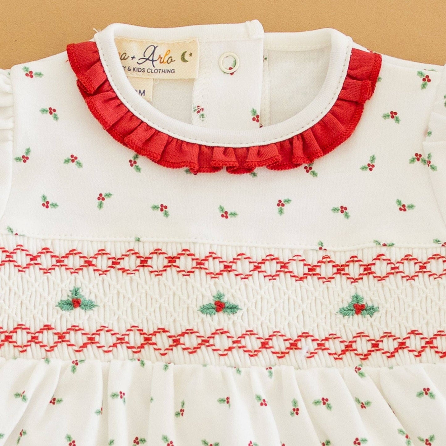 Winter Berries Smocked Long Sleeve Bubble by Luna and Arlo: 12 Months