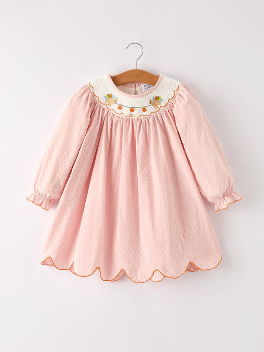 Fall Thanksgiving& Halloween Chicken Pumpkin Smock Embroidery Baby Girl Dress: 5