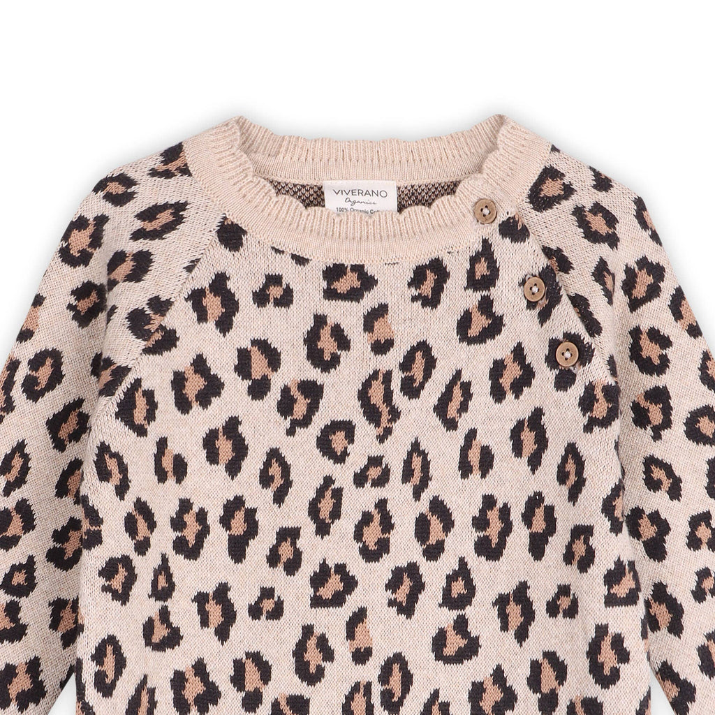 Leopard Jacquard Knit Baby Jumpsuit (Organic Cotton): Oatmeal Heather / 12-18M