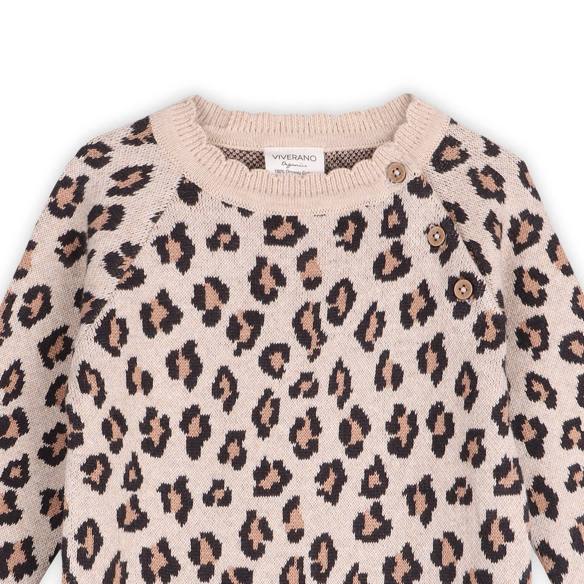 Leopard Jacquard Knit Baby Jumpsuit (Organic Cotton): Oatmeal Heather / 12-18M