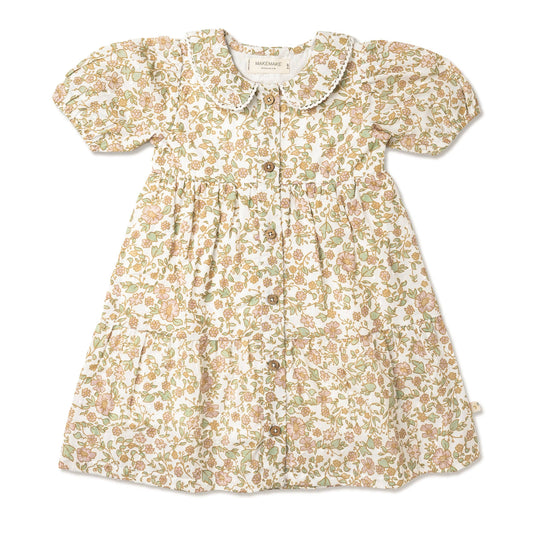 Organic Puff Sleeve Collar Dress: Tuscan Bloom