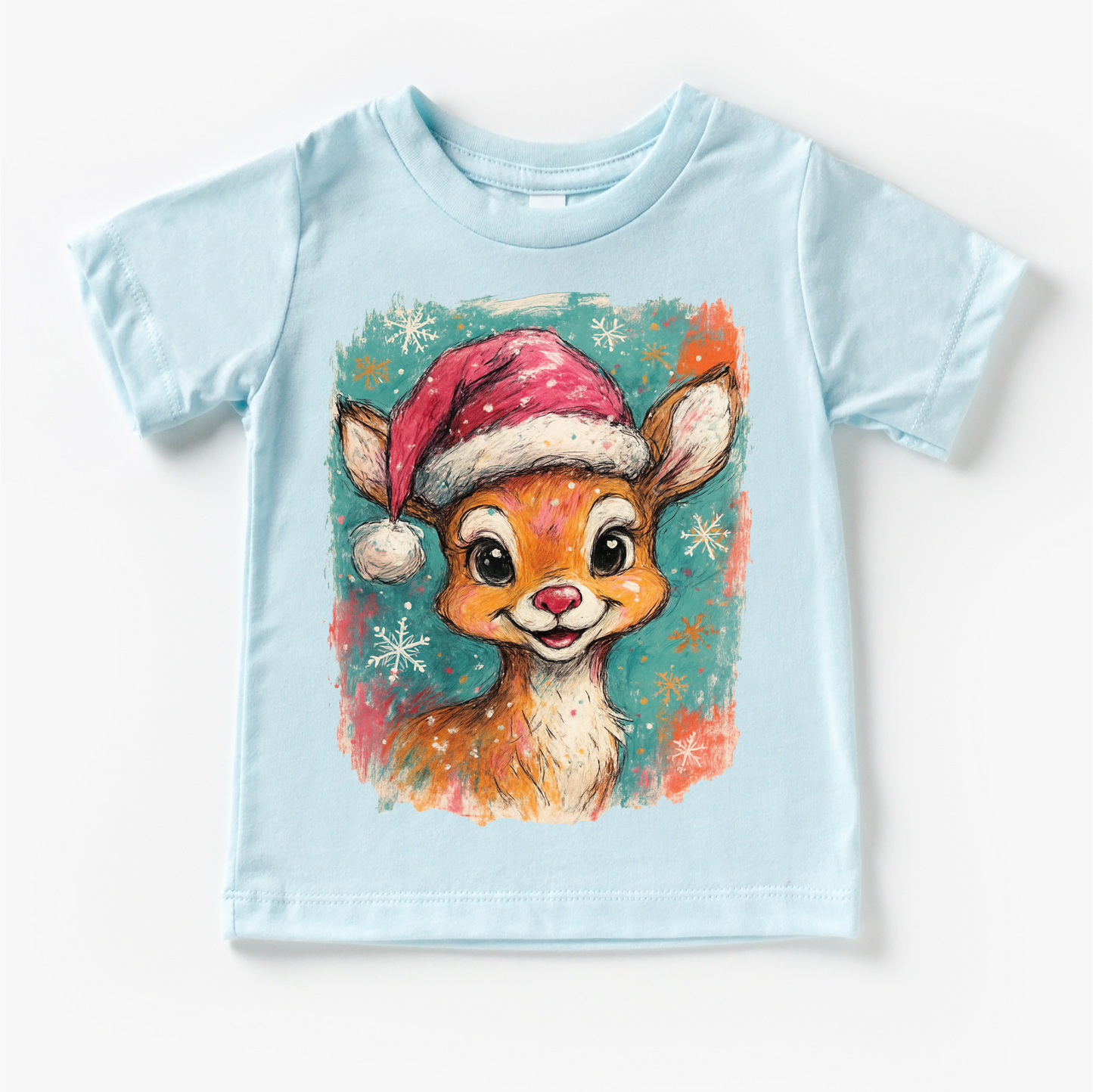Rudolph Christmas Reindeer T-Shirt - Christmas Tee: White Long Sleeve Tee
