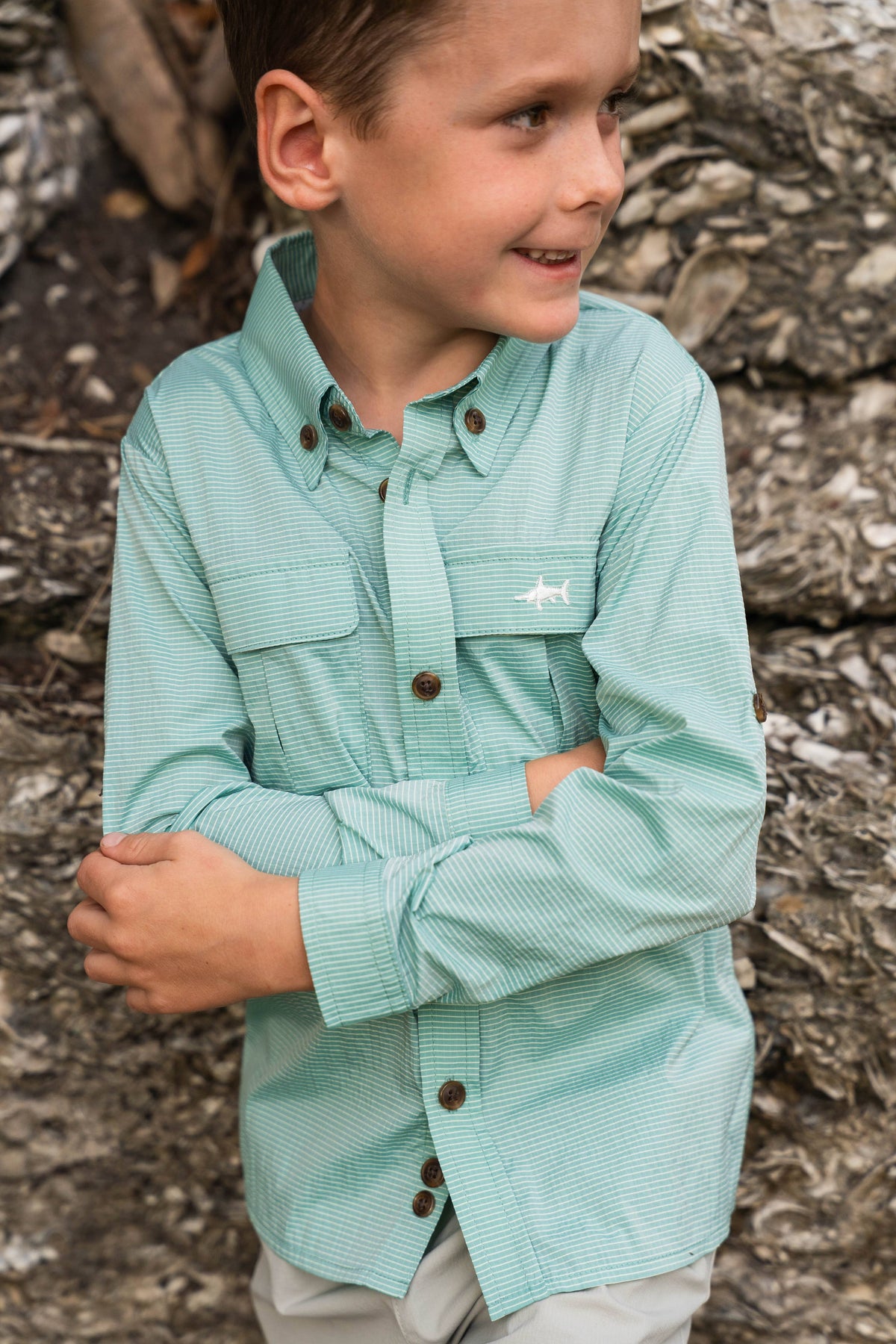 Flagler Performance Fishing Shirt Green Stripe: Green Stripe
