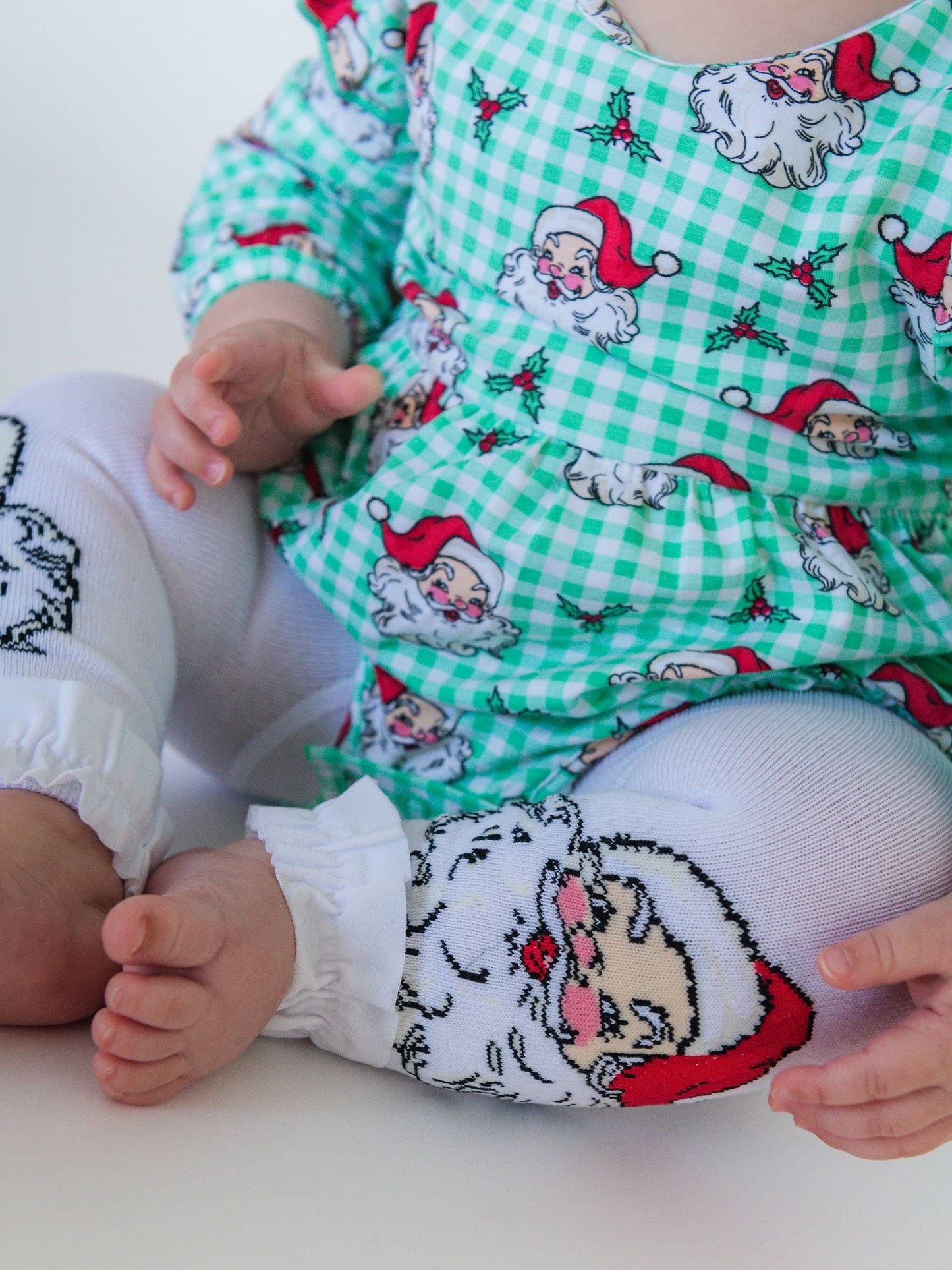 Girls Santa Joy Patterned Footless Ruffle Tights: White