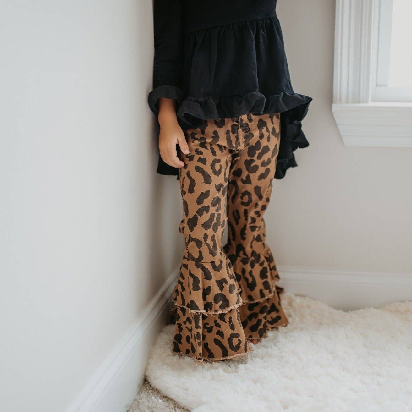 Kids Leopard Double Denim Ruffle Pant Jeans – Wild Lapin Children’s ...