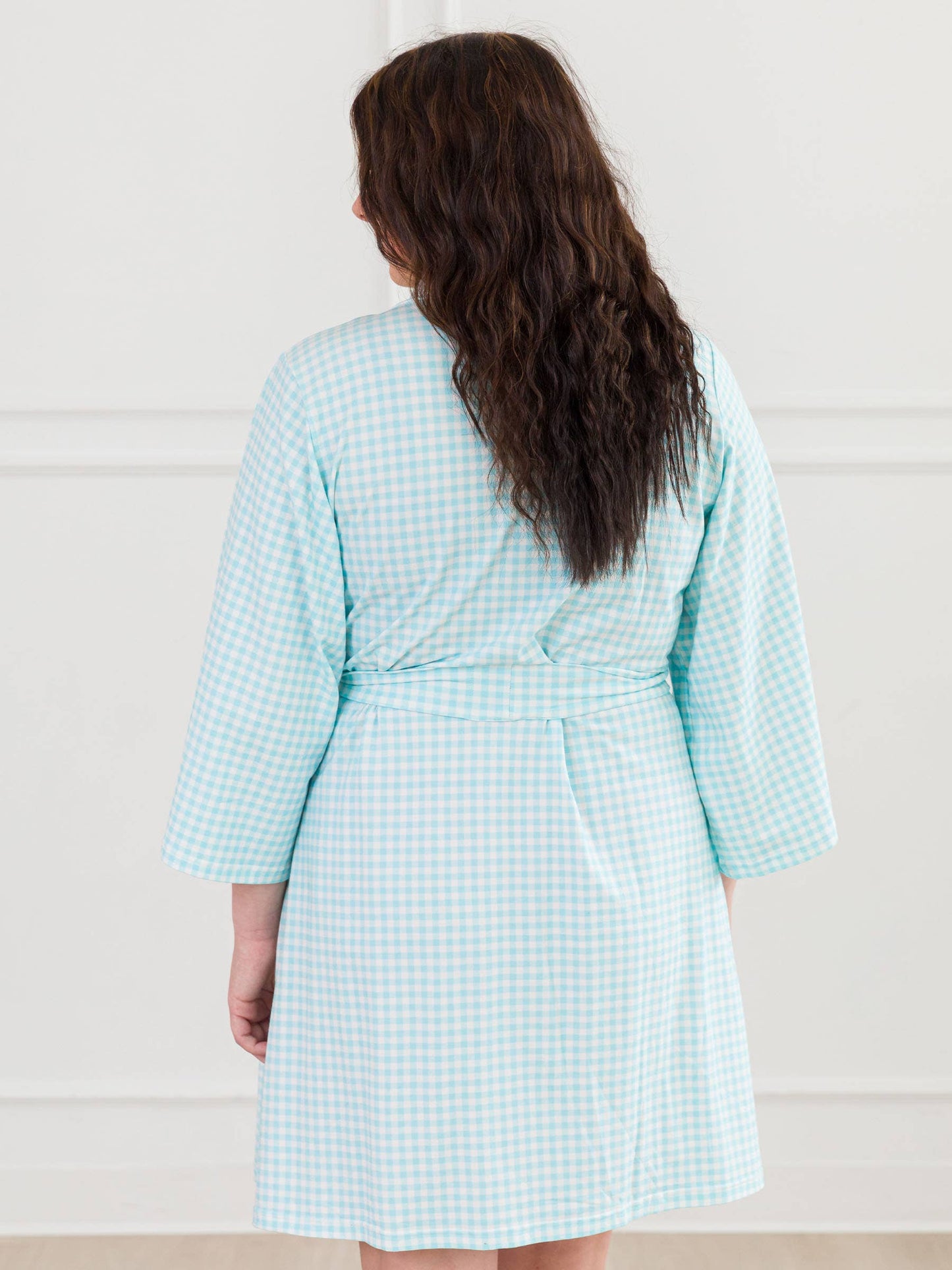 SoftSnooze™ Women's Cotton Modal Blue Breeze Gingham Mommy & Me Maternity Robe & Gown