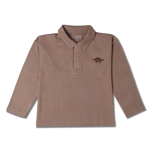 Organic Long Sleeve Polo - Taupe