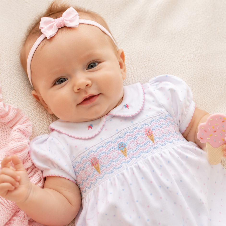 Ice Cream Classics Smocked Collared Bubble:
