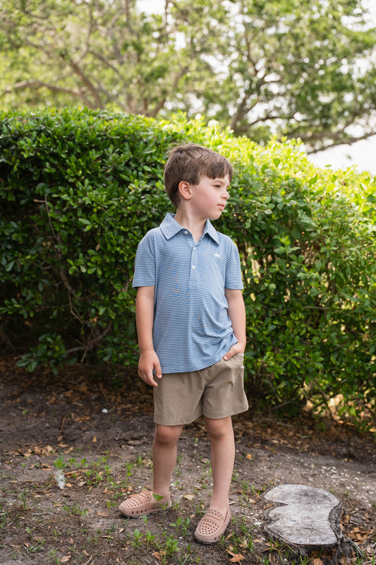 Banks Boys Performance SS Polo Blue/White Stripe : Blue/White Stripe