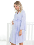 Women's Periwinkle & White Micro Stripe Bamboo Viscose Mommy & Me Maternity Robe and newborn gown set. - Wild Lapin Children’s Boutique
