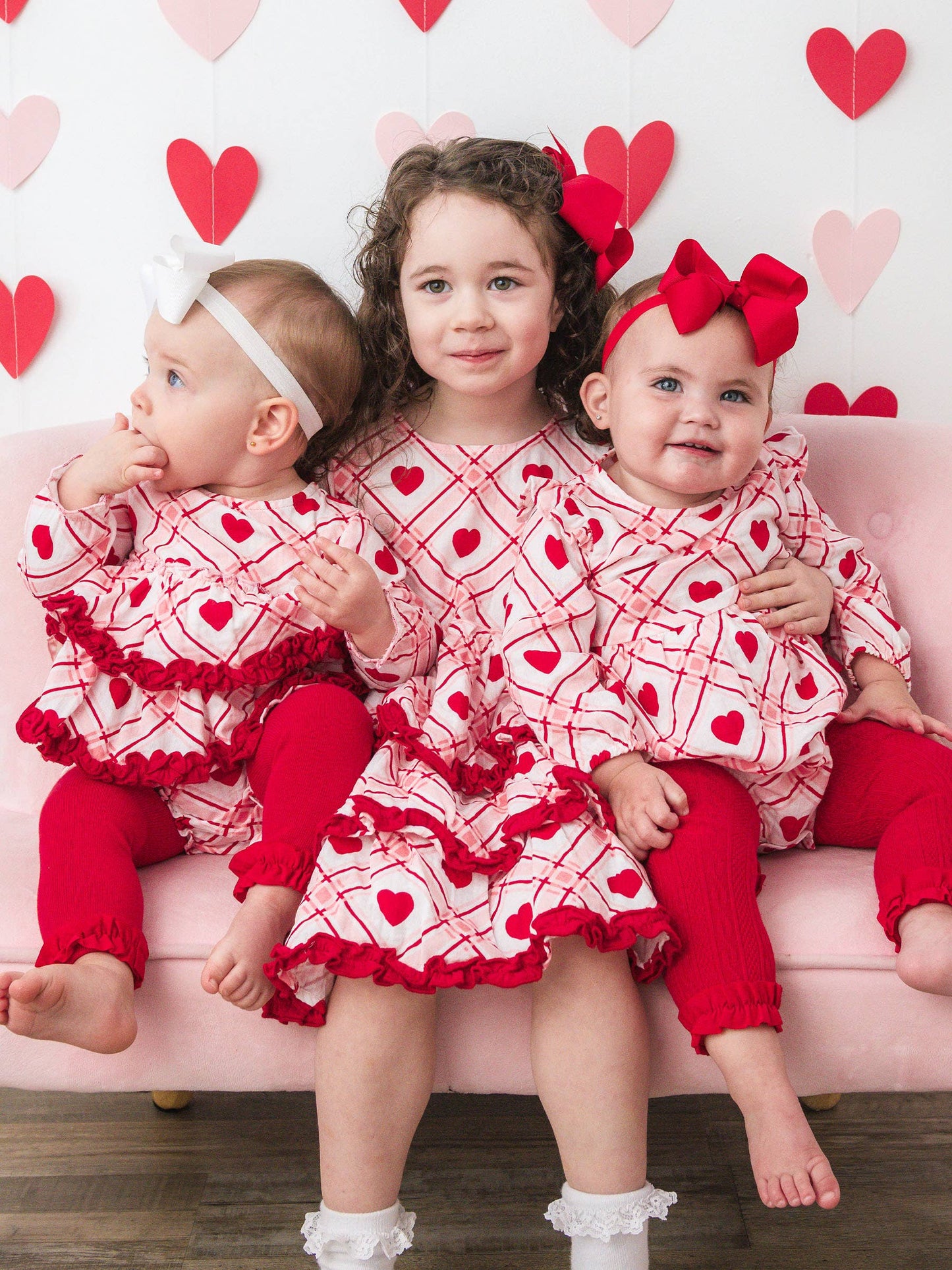 Girls Pink Sweetheart Plaid Cotton Gauze Tiered Ruffle Dress: Pink