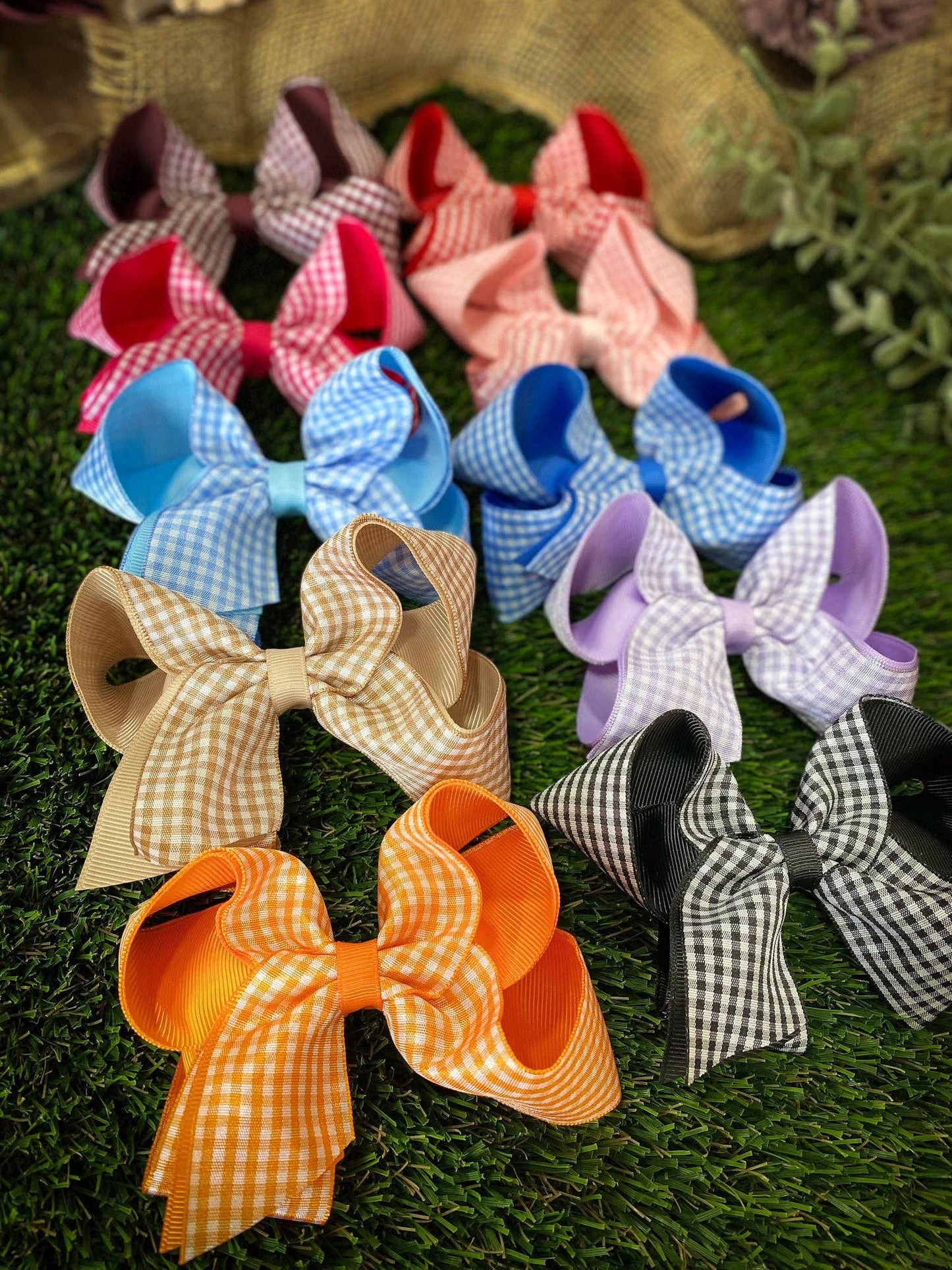 Gingham Classic Boutique Hair Bow | Clip or Headband: Maroon / Double Prong Alligator Clip