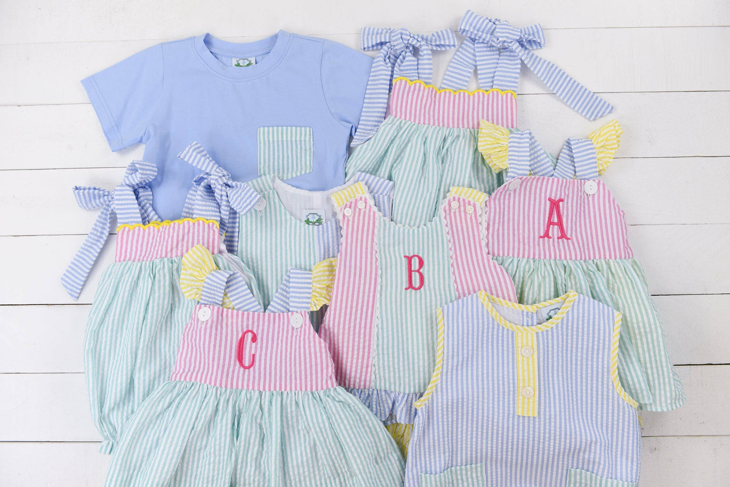 Seersucker Colorblock Girls Bubble Short Set