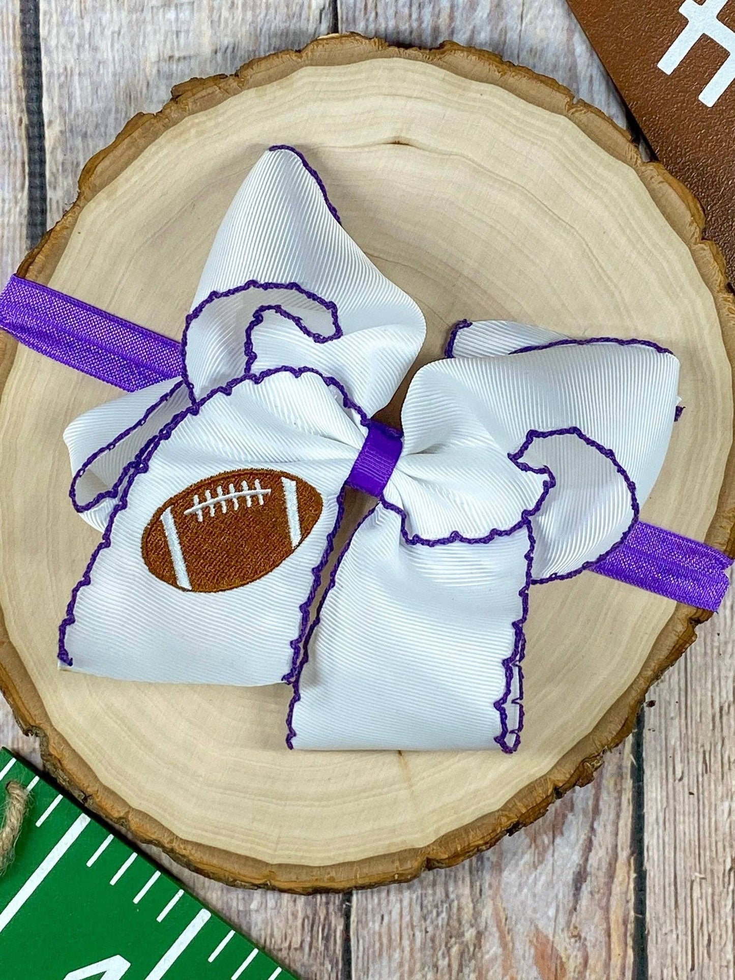 Football Embroidered Moonstitch Hair Bow | Clip or Headband: Orange/White / Clip