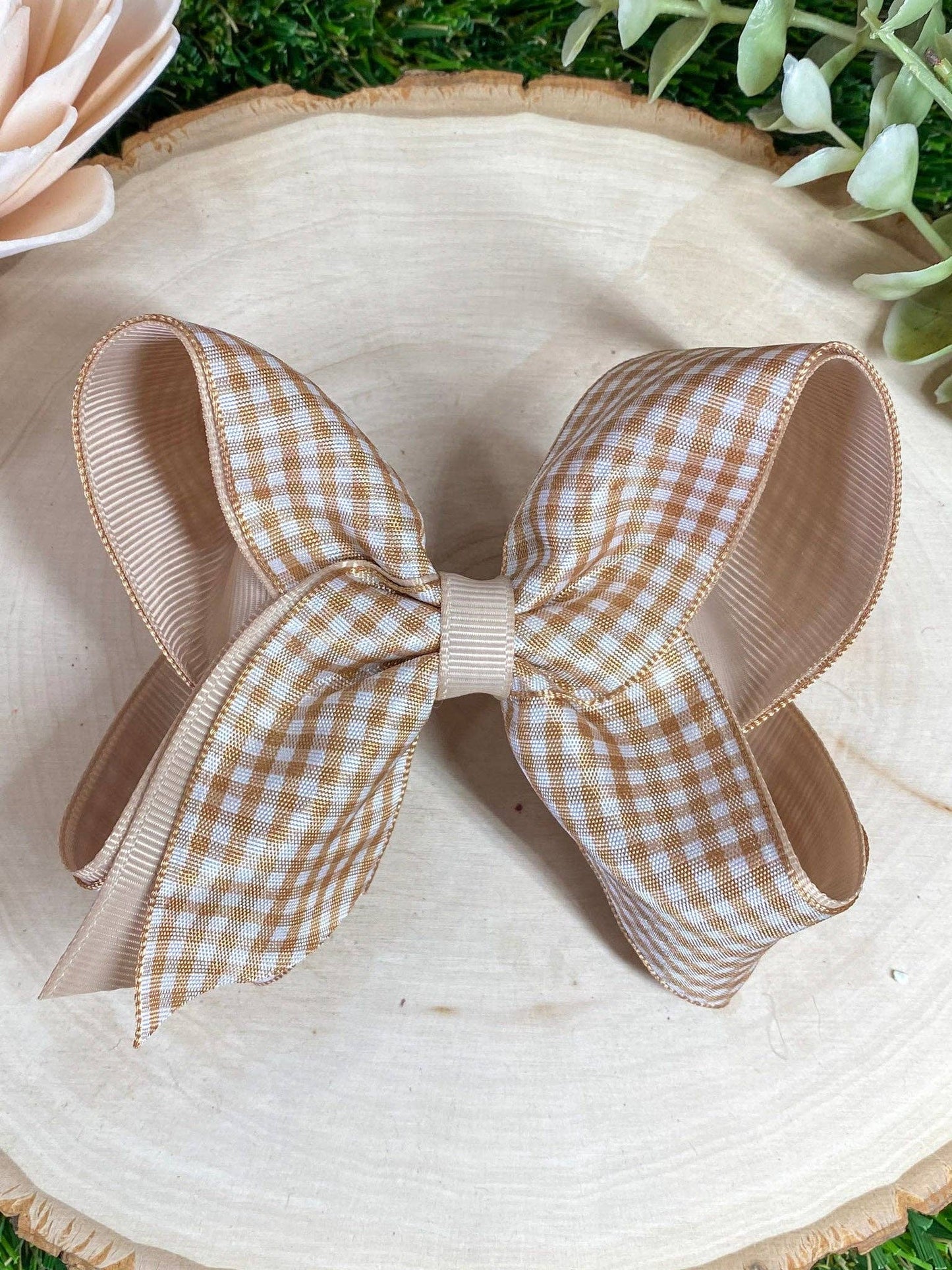 Gingham Classic Boutique Hair Bow | Clip or Headband: Orange / Double Prong Alligator Clip