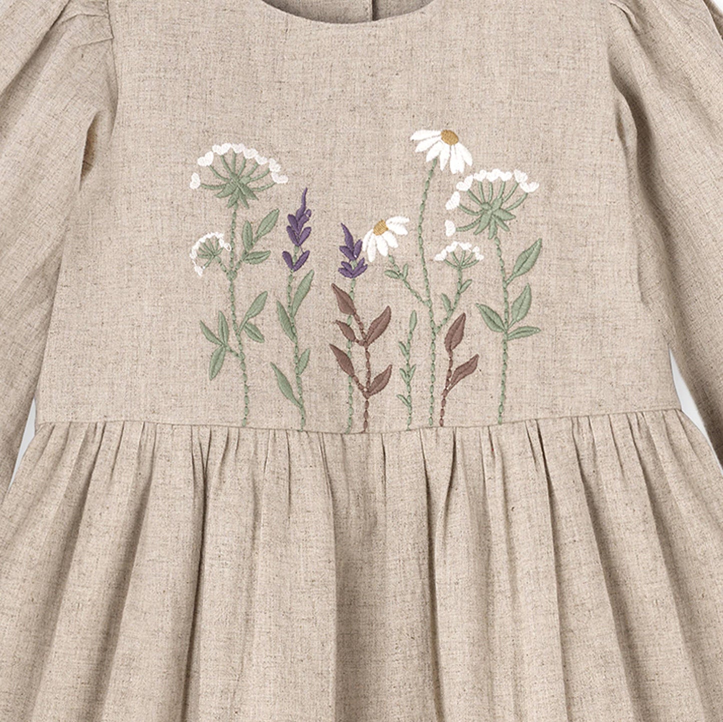 Embroidered Linen Girls Dress – Cotton Blend Heirloom Style: 6Y