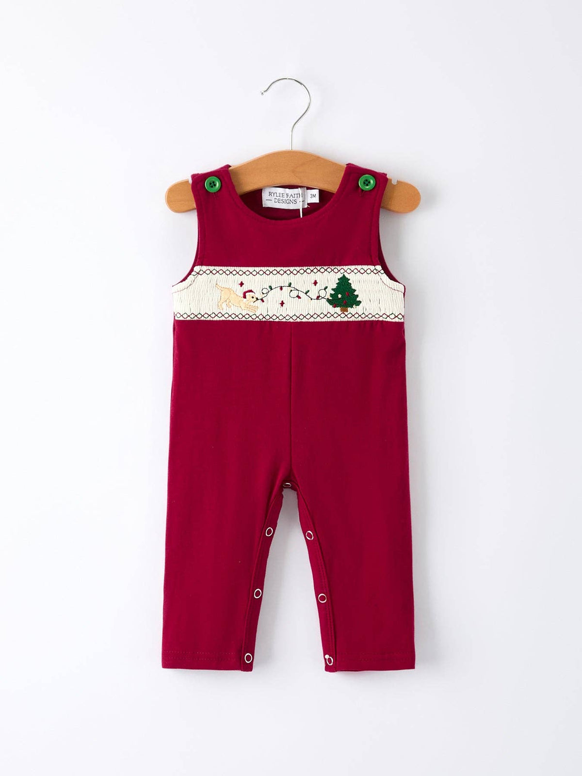 Christmas Tree Dog Smocking Embroidered Baby Boys Romper