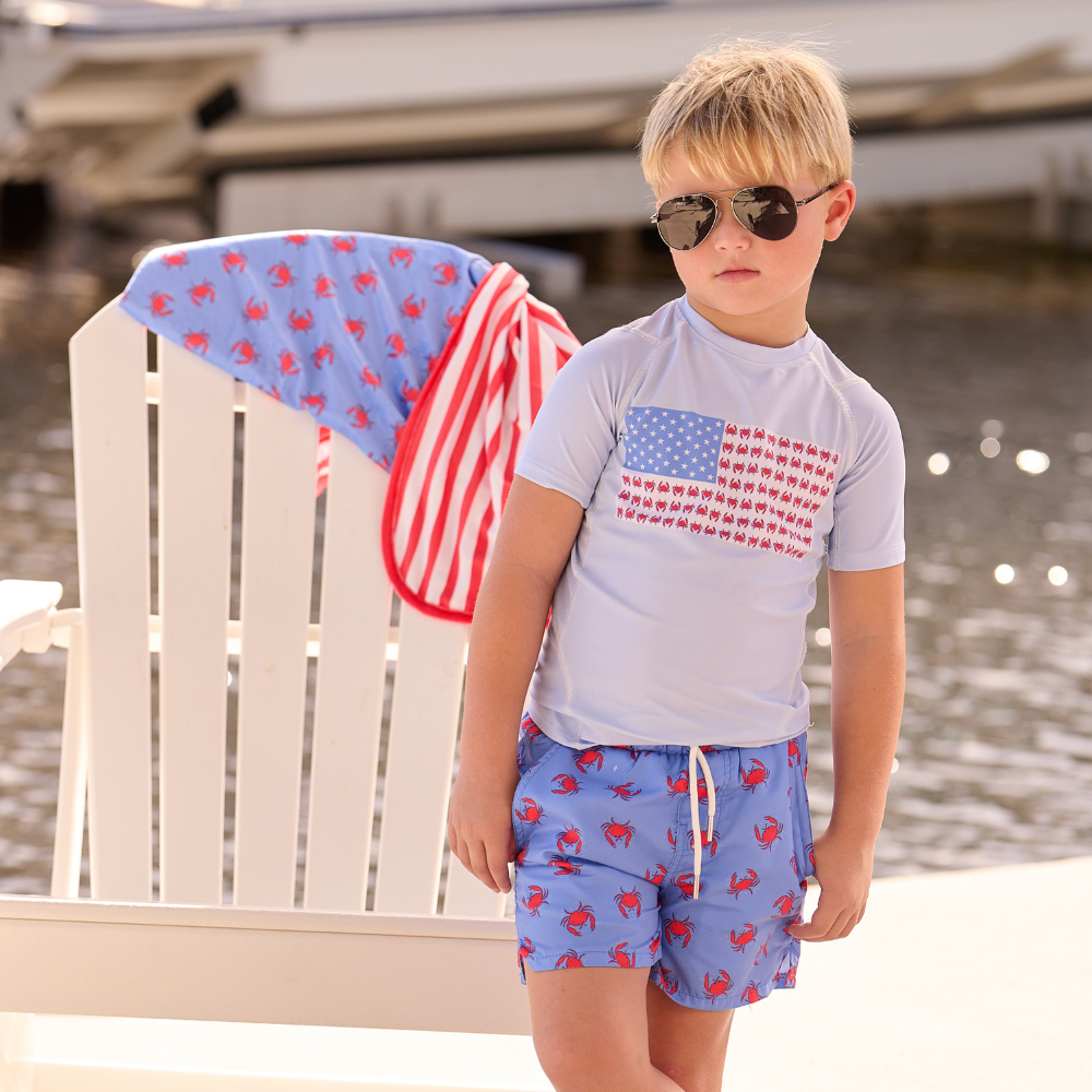 Boys Swim Short Sleeve Rashguard - Coastal Crab