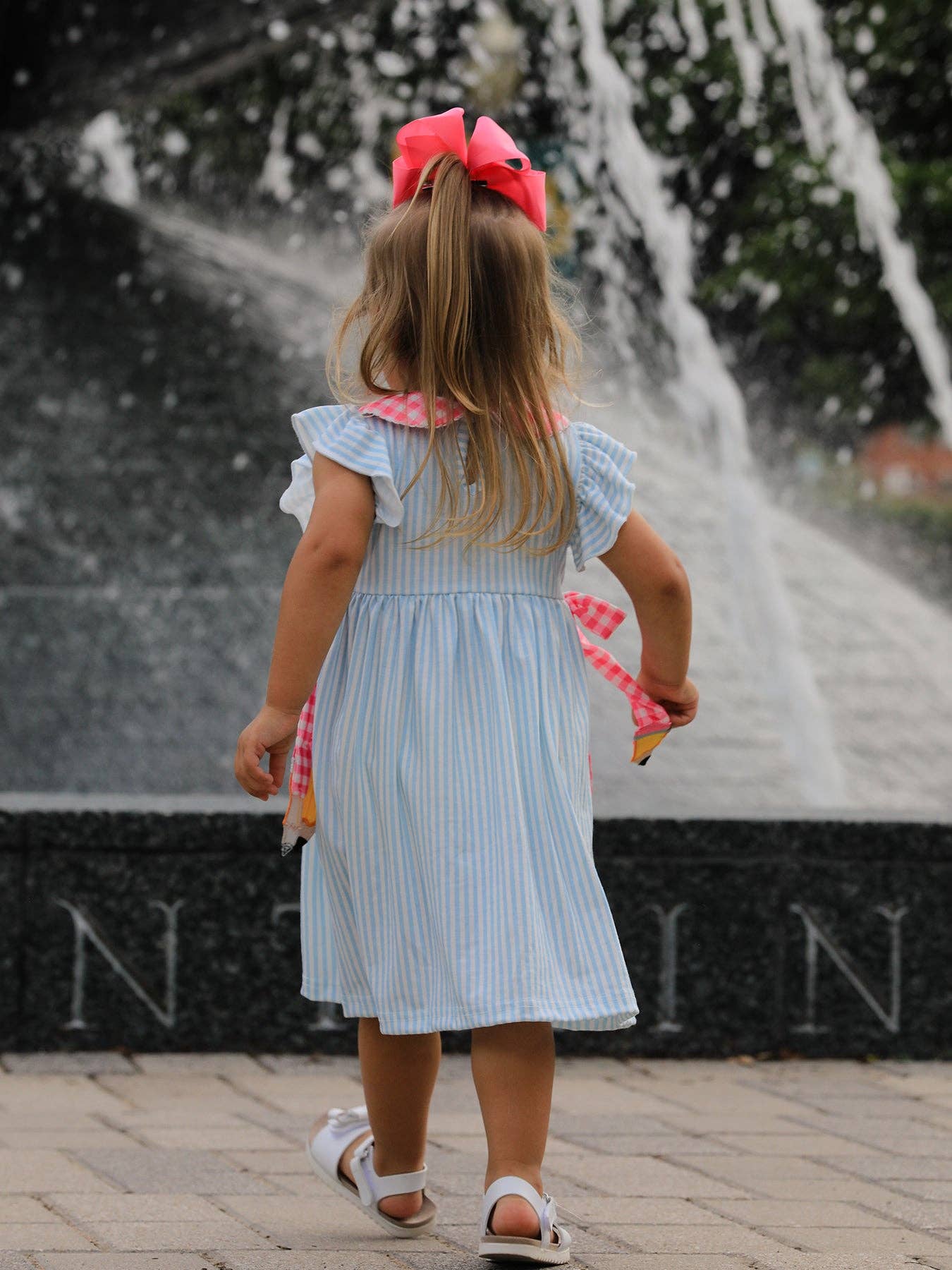 Back To School Girls Striped lapels Bow Dress: 7