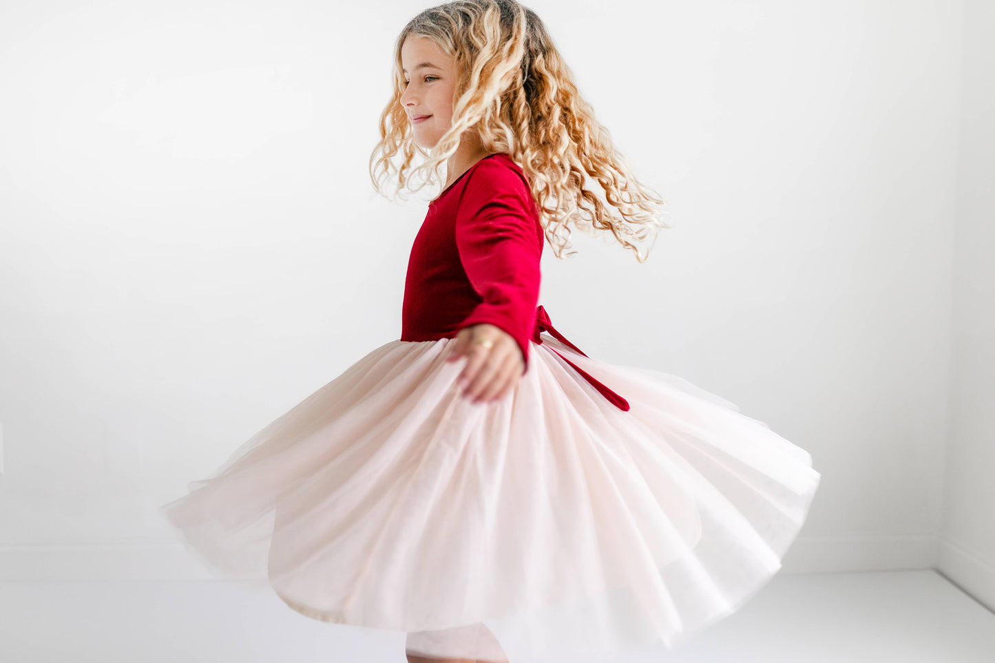 Girls Red Velvet Tulle Fancy Holiday Winter Party Dress