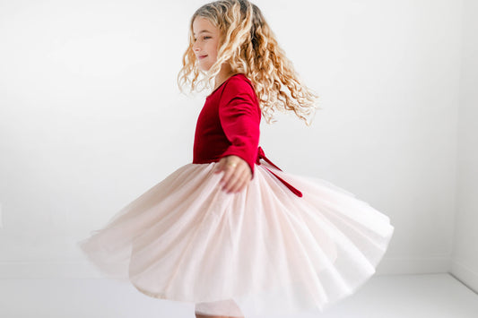 Girls Red Velvet Tulle Fancy Holiday Winter Party Dress