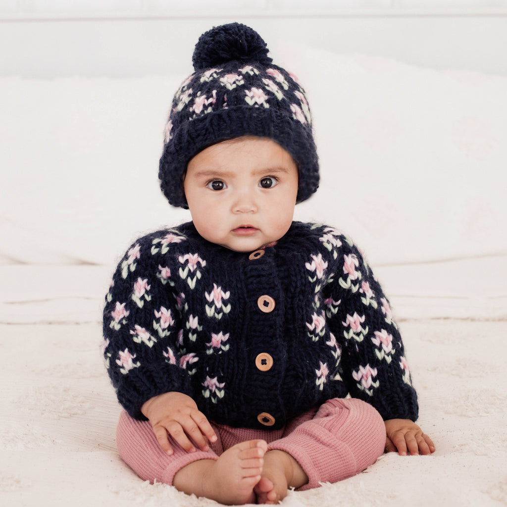 Bitty Blooms Indigo Cardigan Sweater Set for Baby & Toddler 0-6m