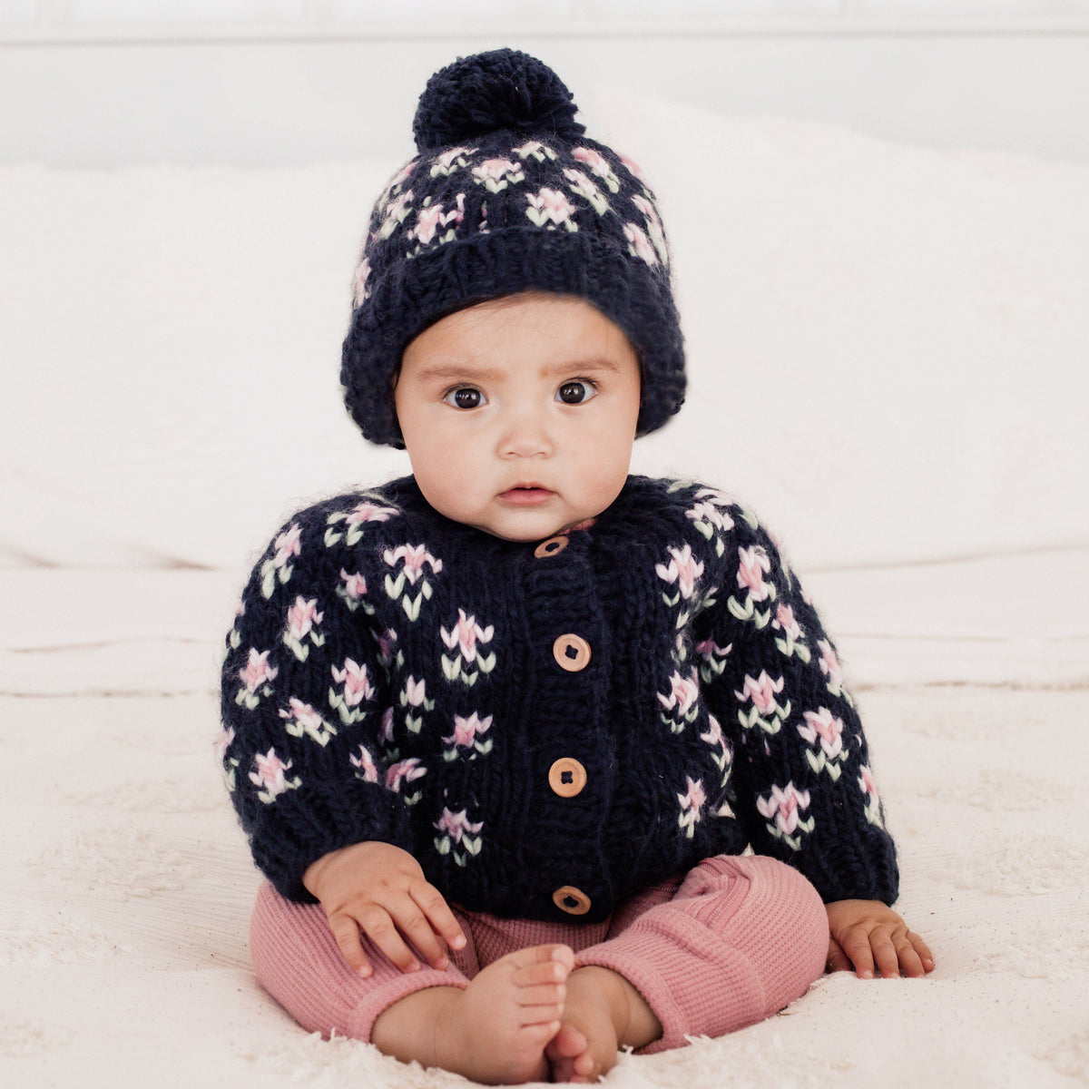 Bitty Blooms Indigo Cardigan Sweater Set for Baby & Toddler 0-6m