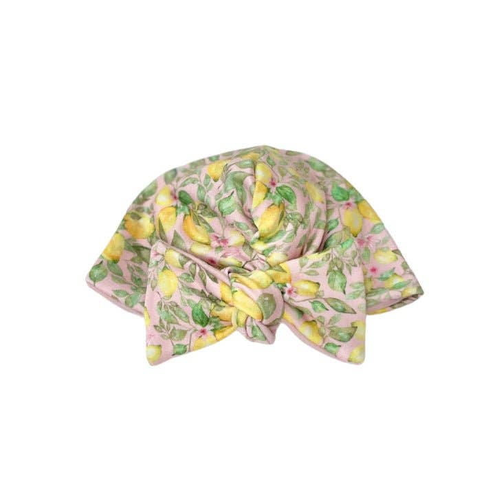 RUCHED BEANIE WITH BOW: Dusty Roses / 0-6m