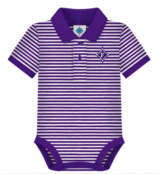 Furman purple/white striped polo bodysuit