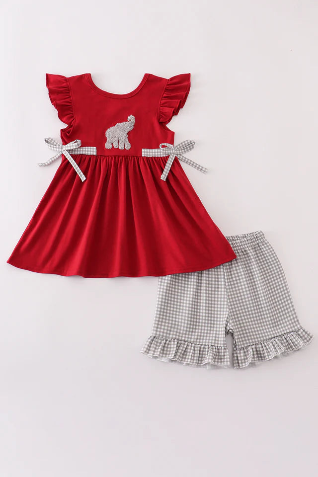 Alabama elephant french knot ruffle short set - Wild Lapin Children’s Boutique